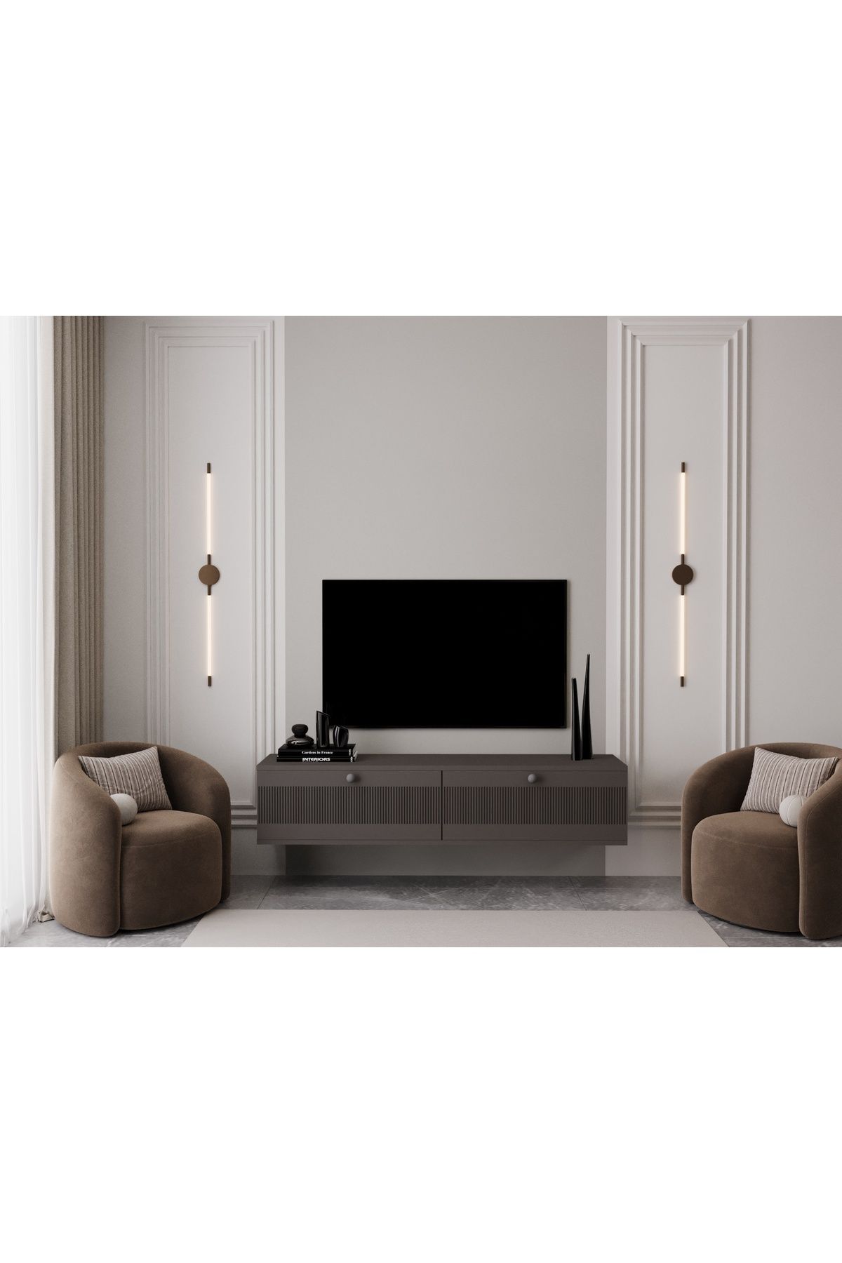 melura home MELURA TV ÜNİTESİ GRİ 140 CM 2 KAPAKLI %100 MDF DUVARA MONTE
