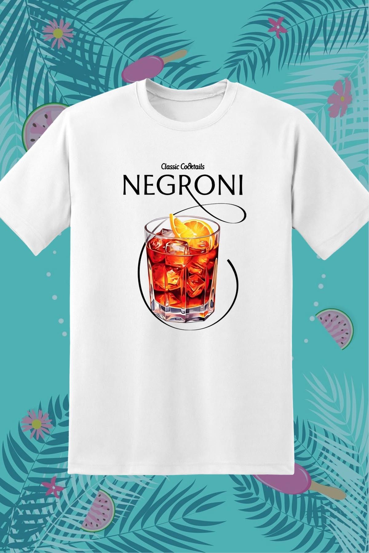 362BASKI Yaz Temalı Negroni Kokteyl İçecek Baskılı Tshirt