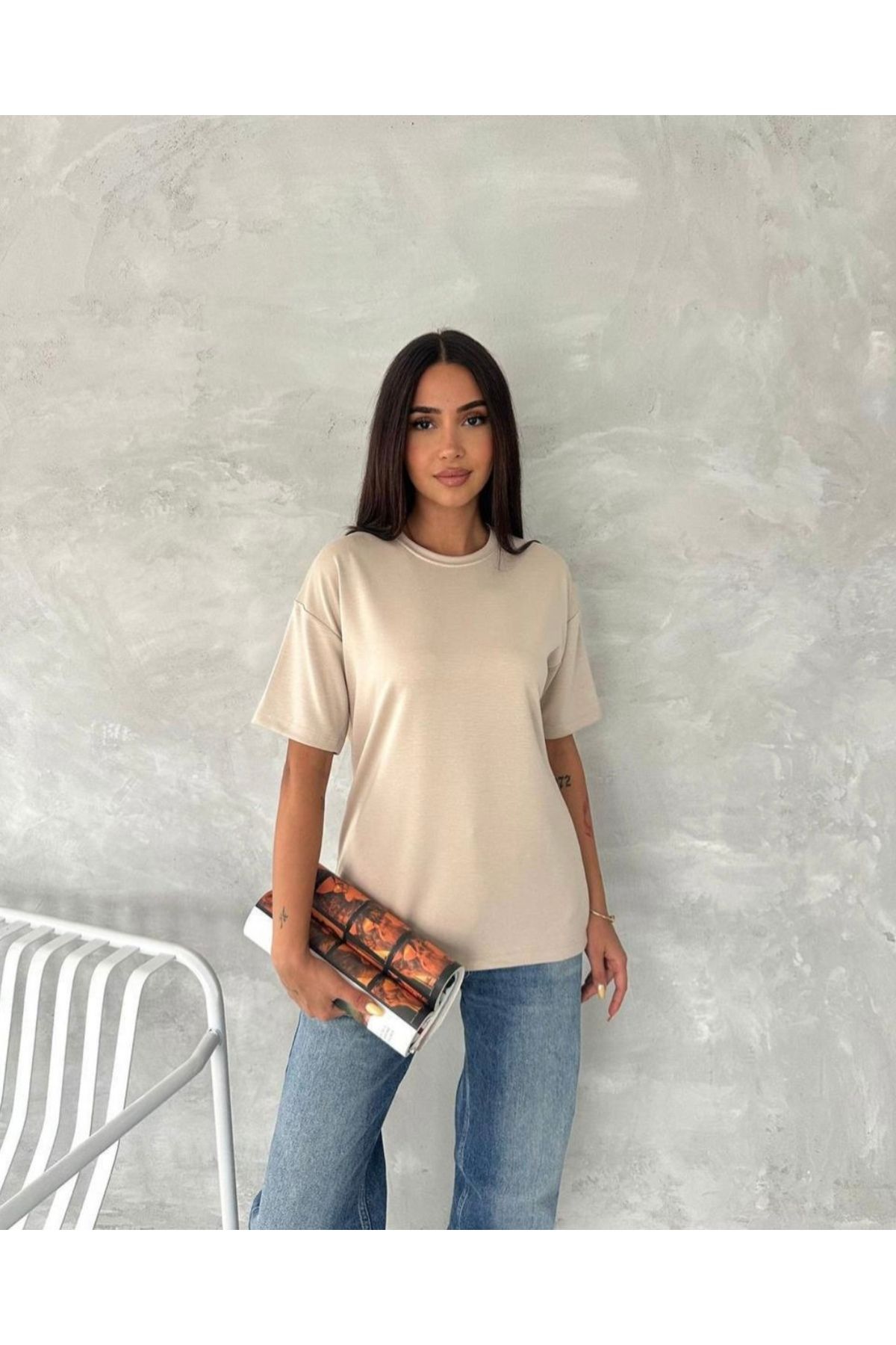 viyan butik Pamuk karışımlı oversiz t-şhirt
