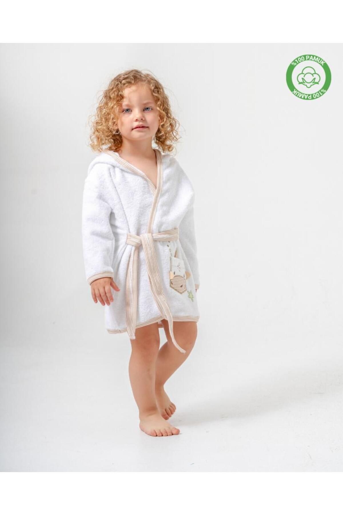 ankibaby Balinalı Bornoz Beyaz-Bej