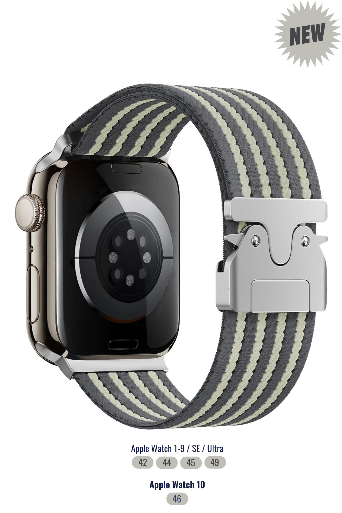 PSGT Apple Watch Series 1/2/3/4/5/6/7/8/9/10 42-44-45-46-49mm Şeritli Paraşüt Toka Naylon Kayış StrapLine