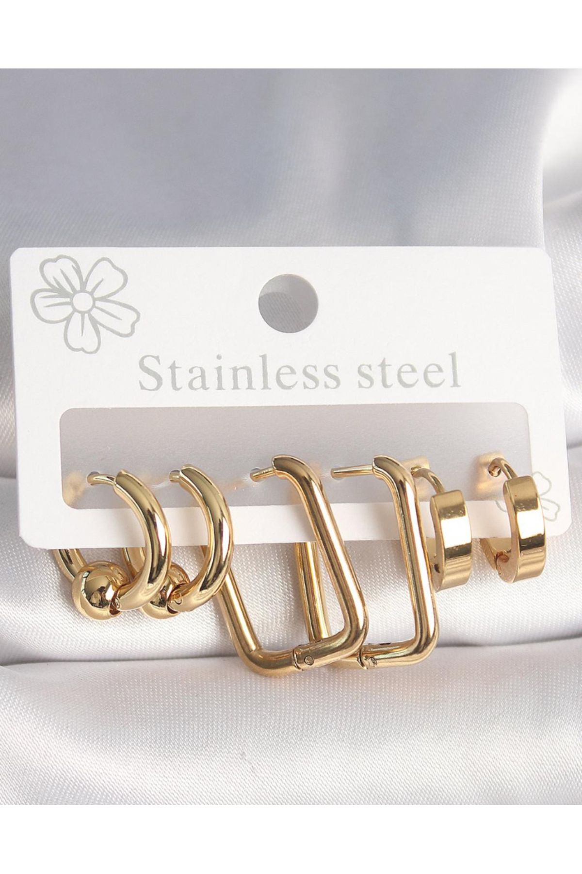 BEYZA BOYRAZ ACCESSORIES 3lü Çelik Küpe