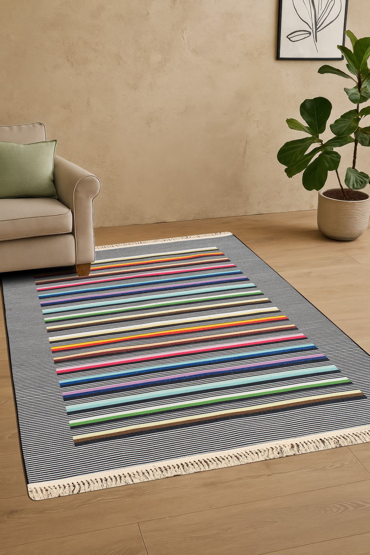 Massilia Home Satürn Modern Dijital Baskı Makinede Yıkanabilir Kilim Antibakteriyel Renkli Desen Ev Oda Halısı