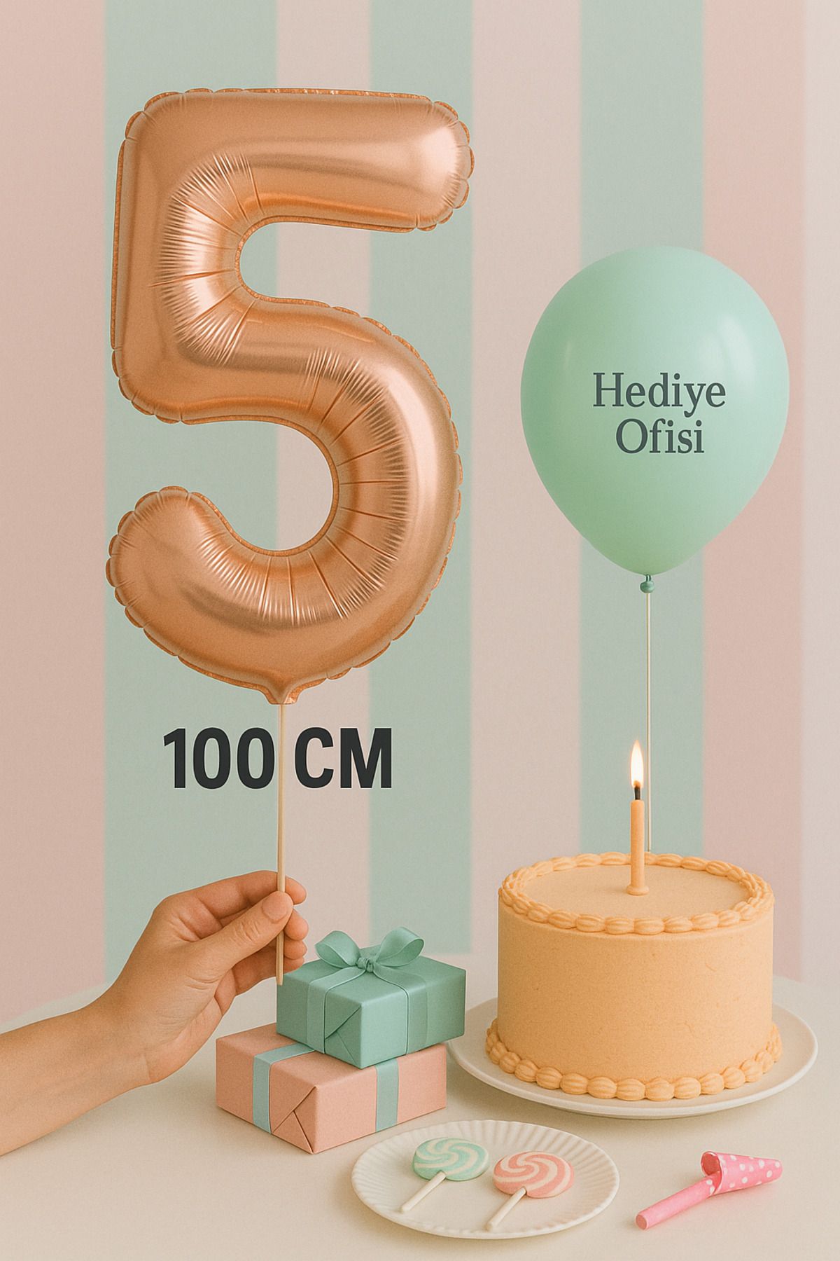 hediyeofisi Folyo Balon 5 Rakamı Helyum Balon 100 Cm Rose Renk - 5 Yaş Balonu - 5 Yaş Balon -5 Rakam Balon