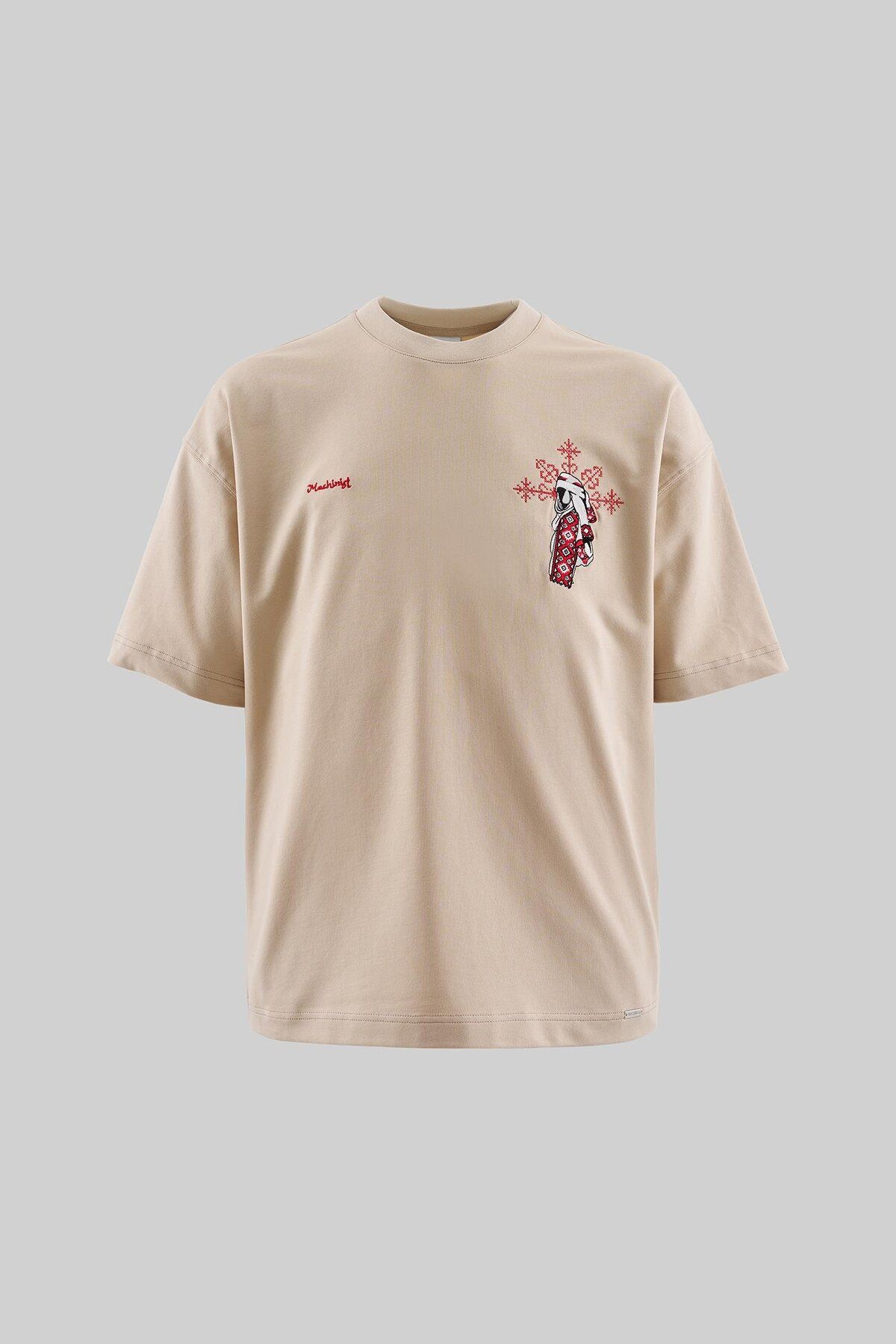 Machinist ETHNIC FIGURE EMBROIDERED T-SHIRT SOFT BEIGE