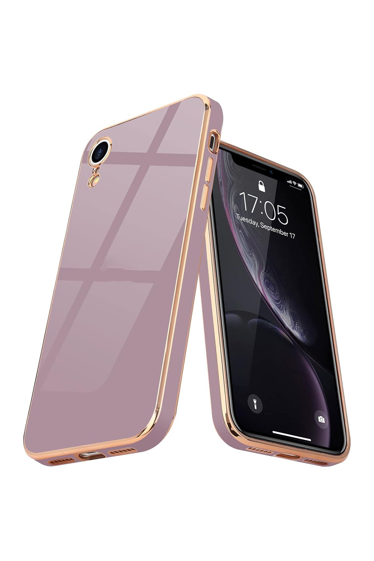 Merwish iPhone Xr Uyumlu Lazer Kesim Gold Çerçeve Mor Kapak Kılıf