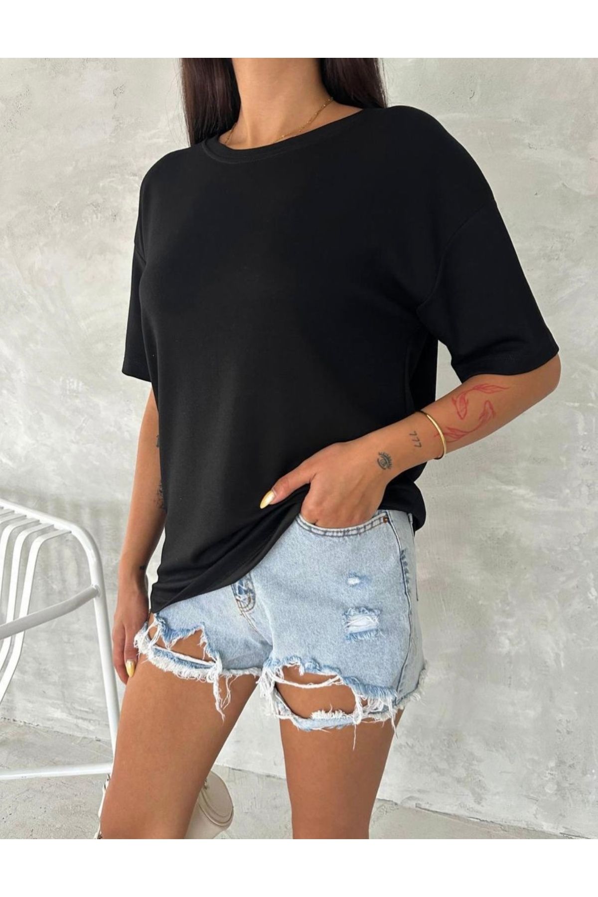 viyan butik pamuk karışımlı oversiz t-şhirt