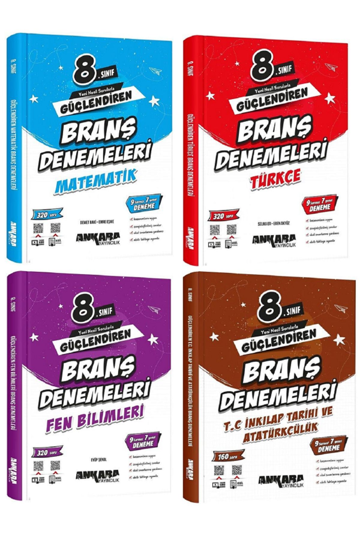 Evrensel İletişim Yayınları 8.Sınıf Ankara Güçlendiren Matematik + Türkçe + İnkılap + Fen Branş Denemeleri / 1120 Soru - 4 KİTAP