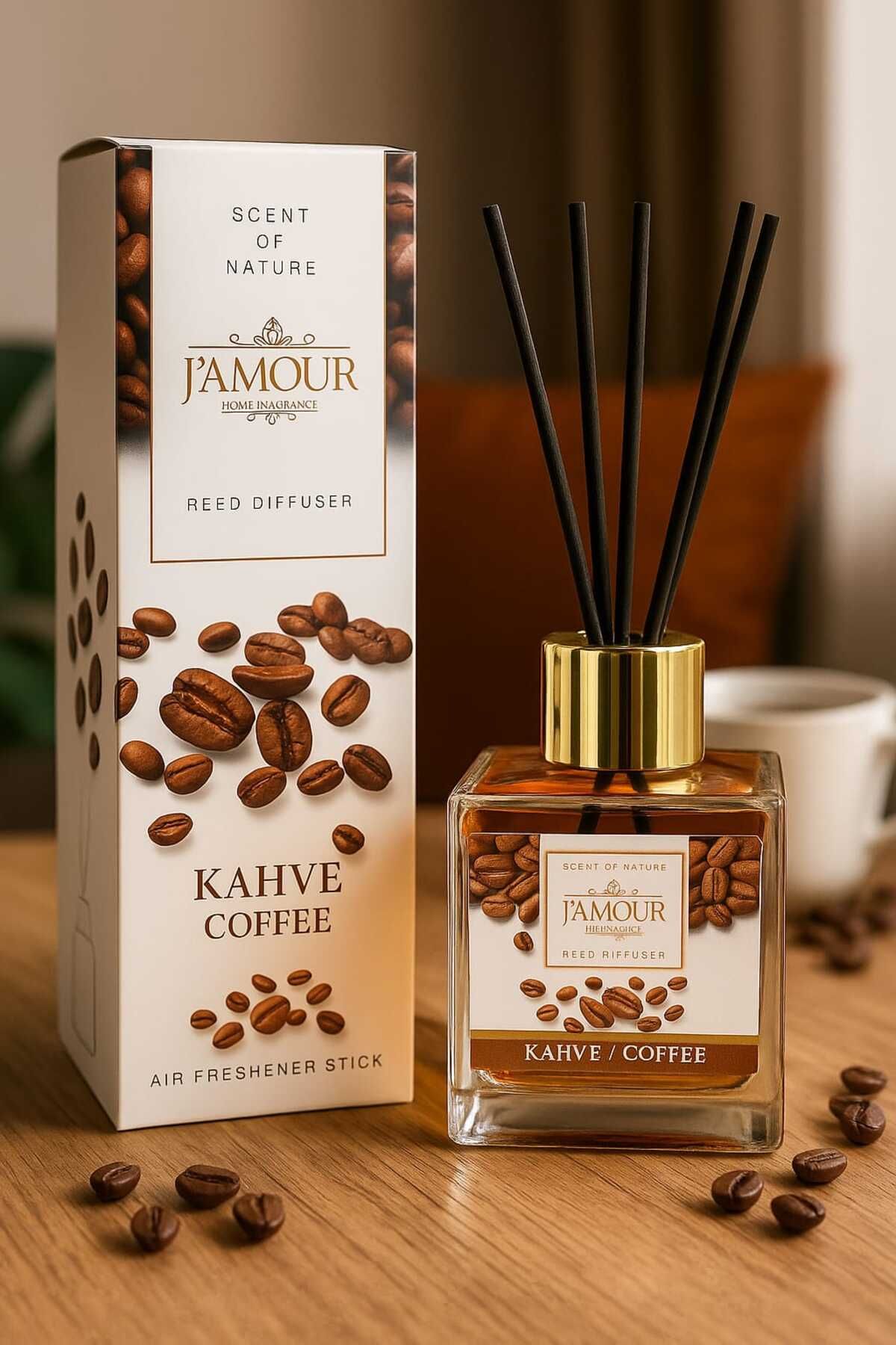 J'AMOUR Kahve Kokulu Çubuklu Oda Kokusu – 100 ml Sıcak ve Kalıcı Koku