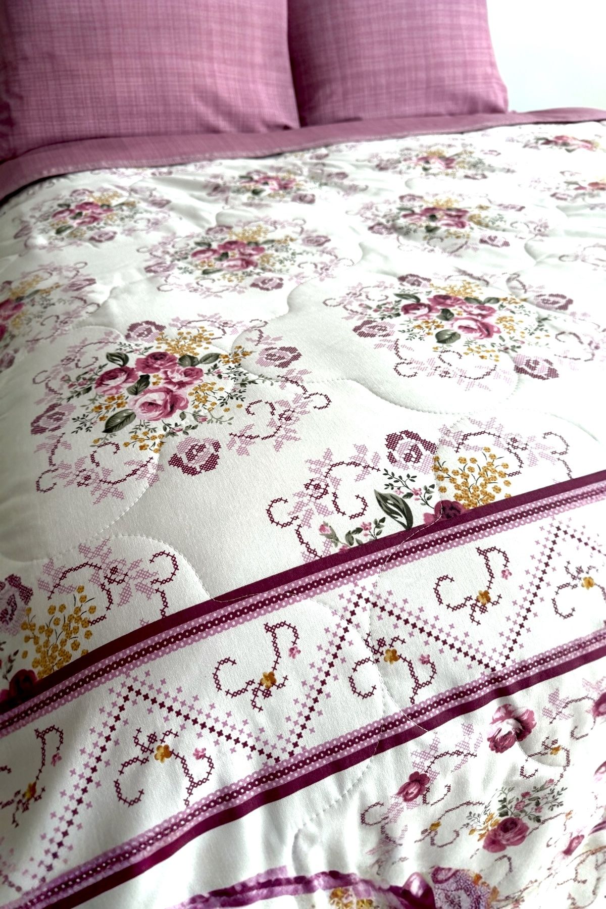 Alla Turca-Single Summer Sleeping Set |   Flat Sheet |   Cross Stitch Dusty Rose 3