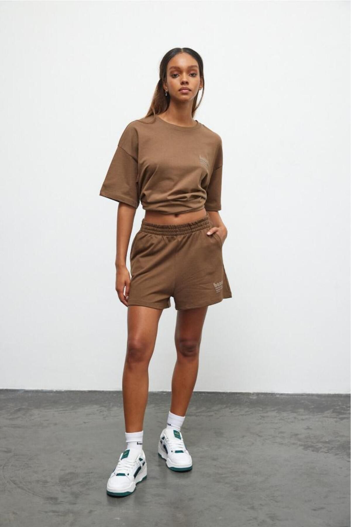 bases.-Cotton Puff Printed Knitted Shorts with Elastic Waist 5