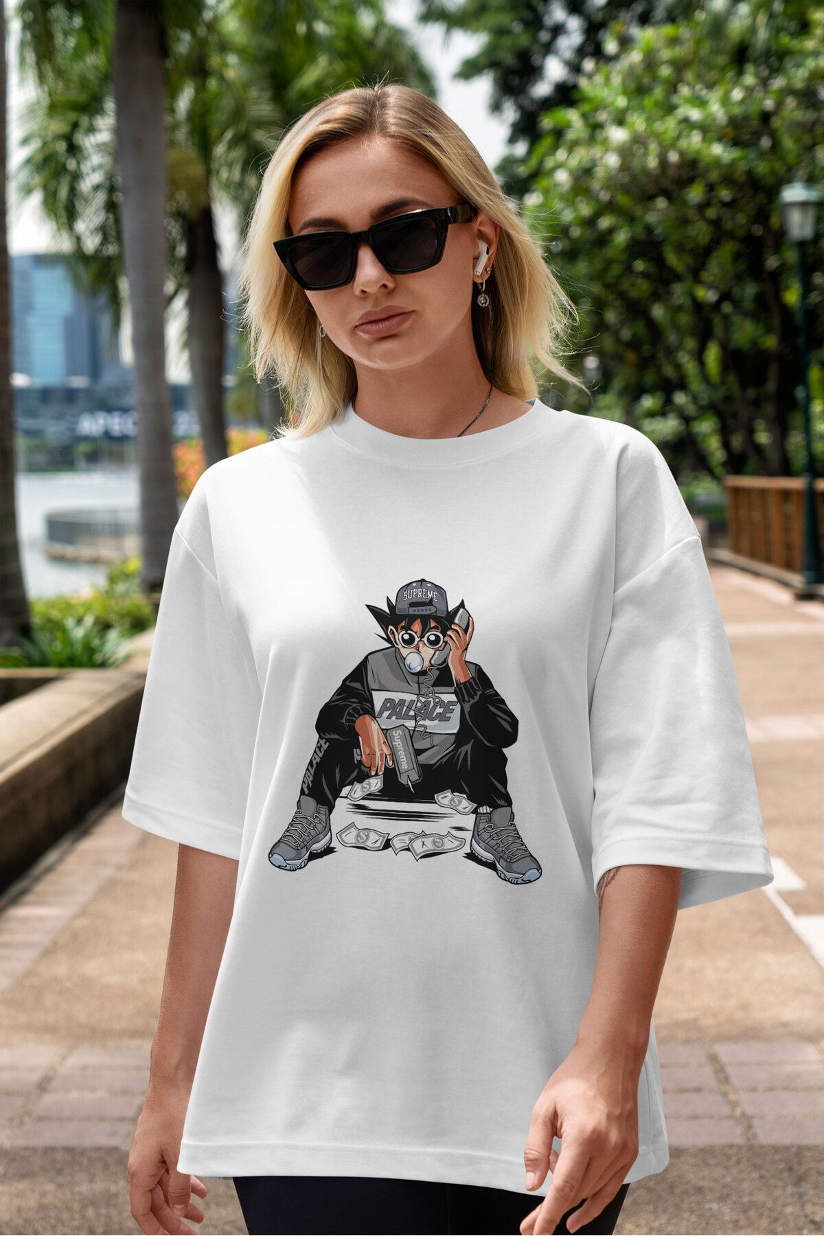 ELFAMİ Unisex Erkek/Kadın PALACE Özel Baskılı Oversize Pamuklu Bisiklet Yaka T-Shirt