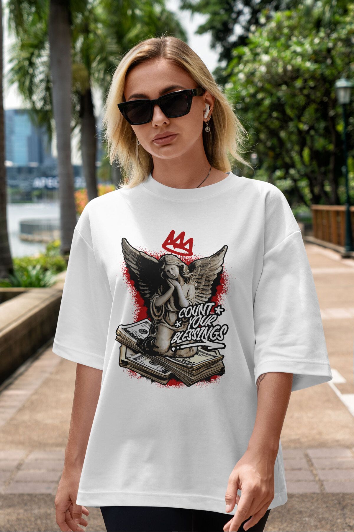ELFAMİ Unisex Erkek/Kadın COUNT Özel Baskılı Oversize Pamuklu Bisiklet Yaka T-Shirt