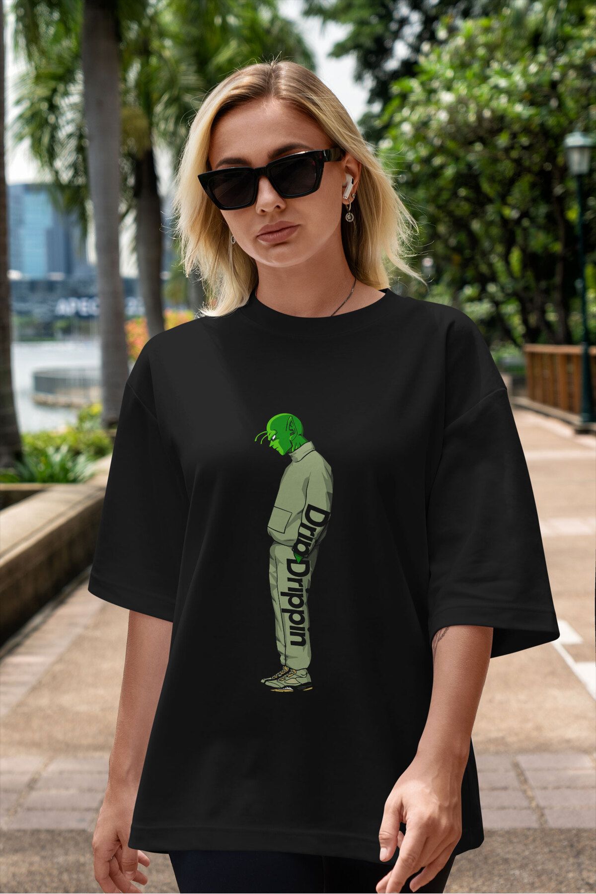 ELFAMİ Unisex Erkek/Kadın DRIPPIN 2 Özel Baskılı Oversize Pamuklu Bisiklet Yaka T-Shirt