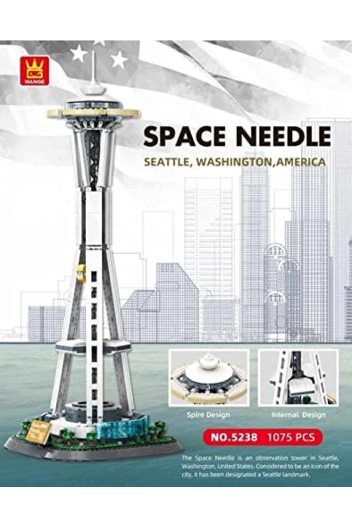 Wange-Buildable architectural model with Space Needle building blocks, Seattle 1100 pieces 4