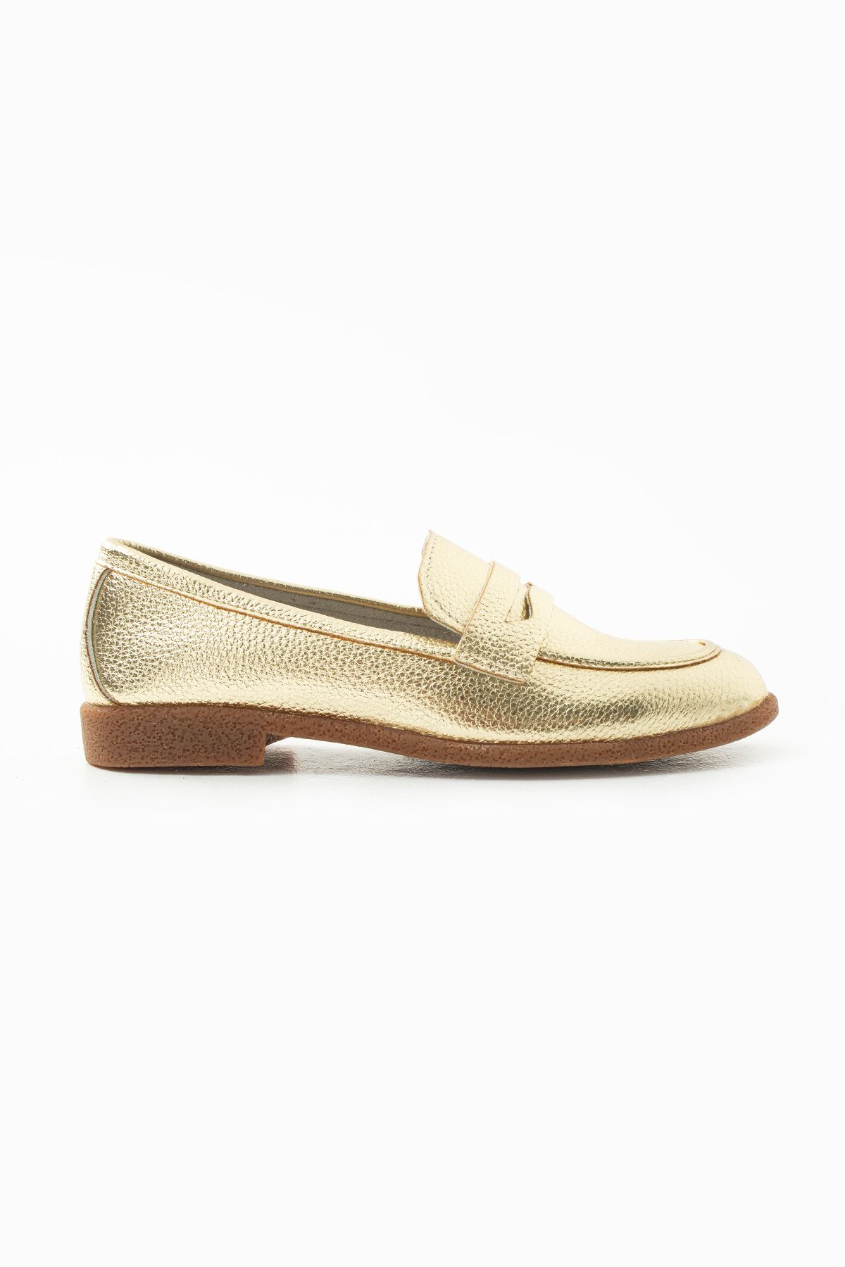 Siena Shoes Aria Kadın Düz Klasik Hakiki Deri Babet Altın Floter