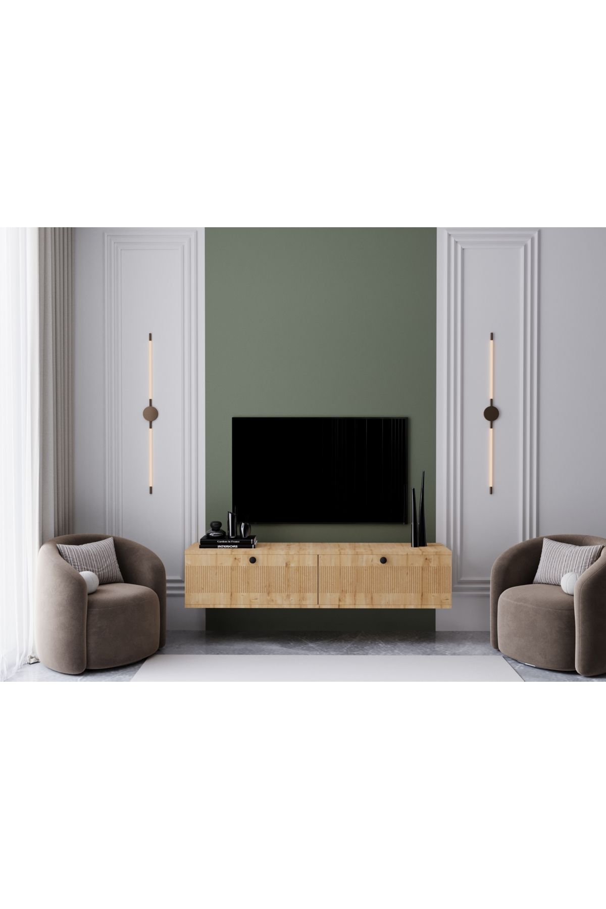 melura home MELURA TV ÜNİTESİ SAFİR MEŞE 140 CM 2 KAPAKLI %100 MDF DUVARA MONTE
