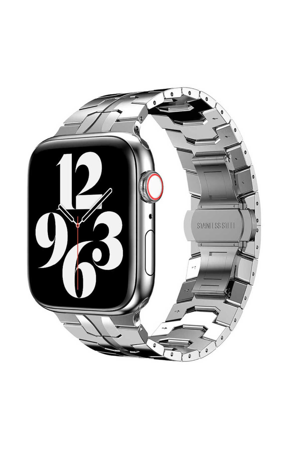 Mobicas Apple Watch Ultra 2 (49mm) Uyumlu Geçmeli Görünümlü Metal Kordon-63 Gümüş