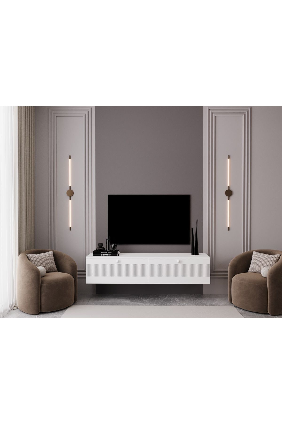 melura home MELURA TV ÜNİTESİ BEYAZ 160 CM 2 KAPAKLI %100 MDF DUVARA MONTE