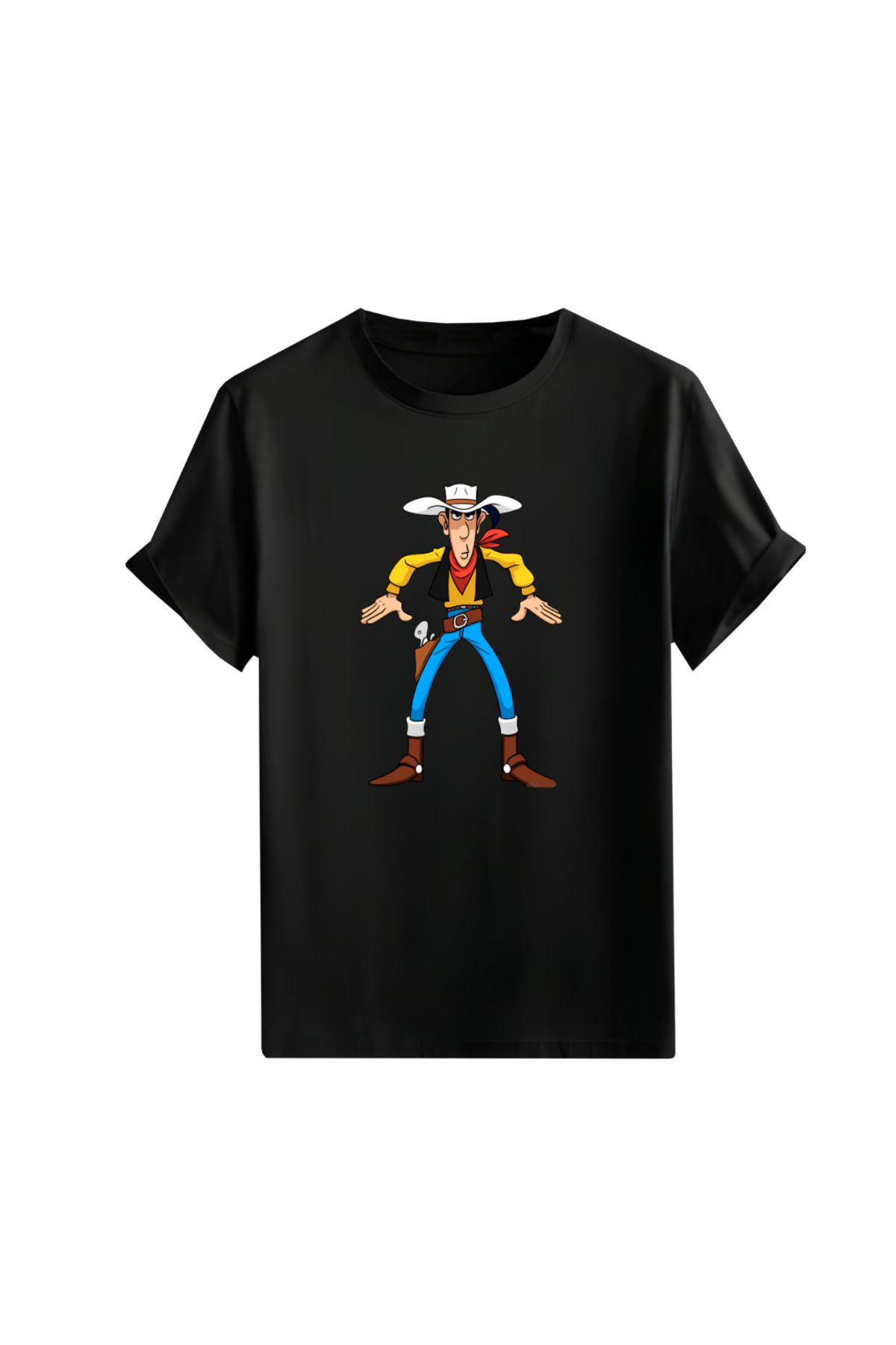 Gölge Store Çizgi Kahramanlar Göğüs Baskılı Oversize Unisex Tişört