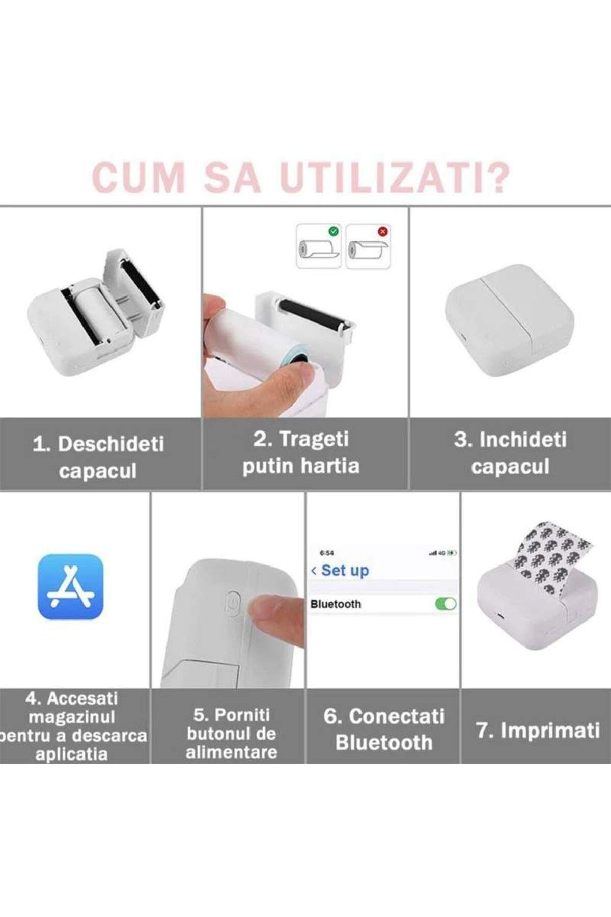 SIKS-Mini Portable Pocket Printer, with App, Thermal Printing, iOS/Android Compatible, White/Pink 5