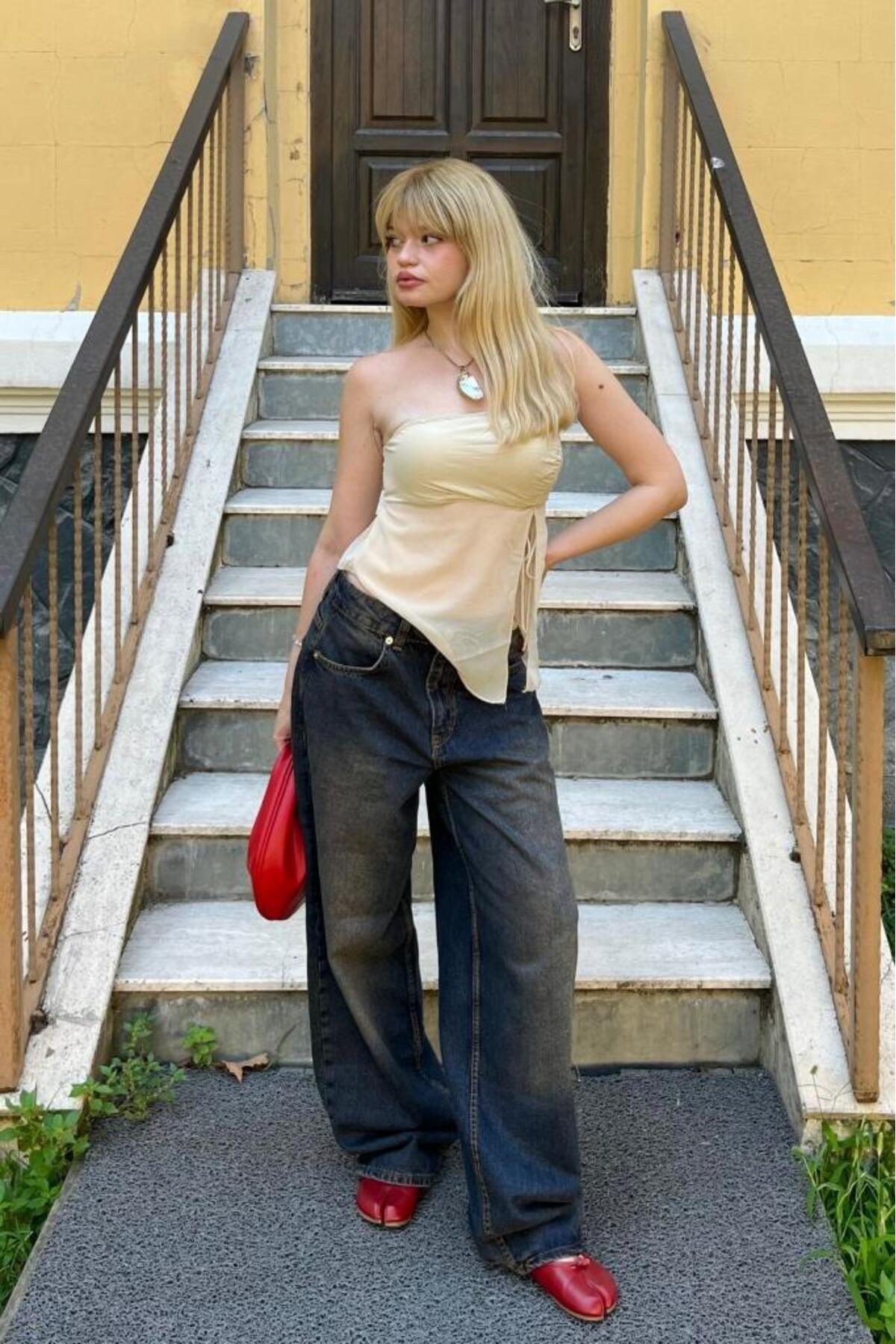 bases. Soluk Efektli Skater Baggy Fit Jean