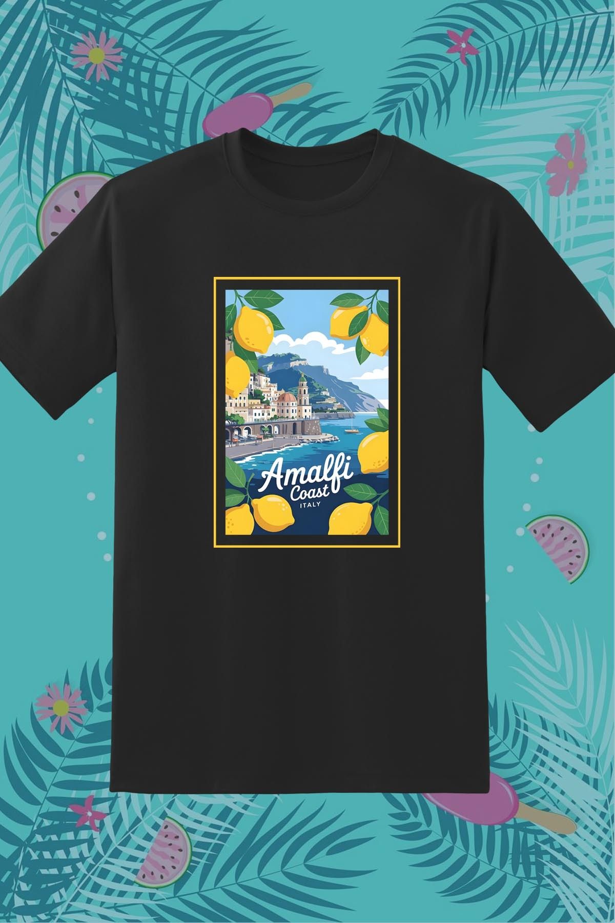 362BASKI Yaz Temalı Limon Amalfi Coast Italy Baskılı Tshirt