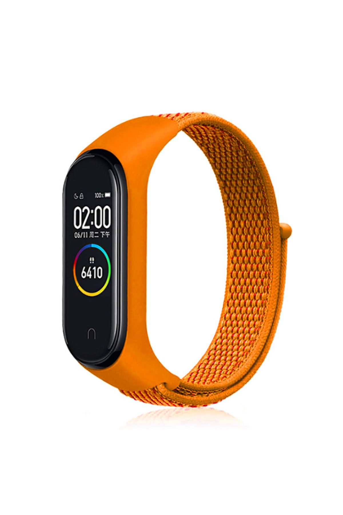 Mobicas Xiaomi Mi Band 5-6-7 Uyumlu Cırtlı Kumaş Kordon-03 Turuncu