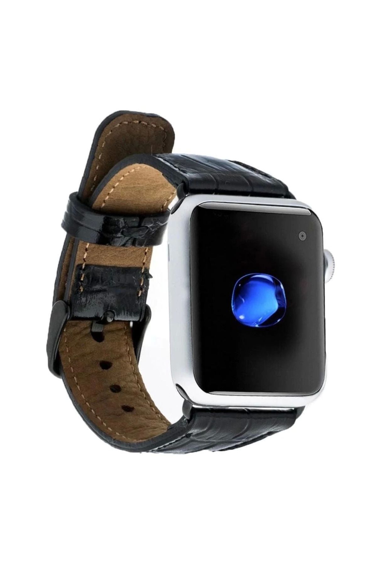 Modafiks Apple Watch Uyumlu Deri Kordon 42-44-45mm Kroko Siyah