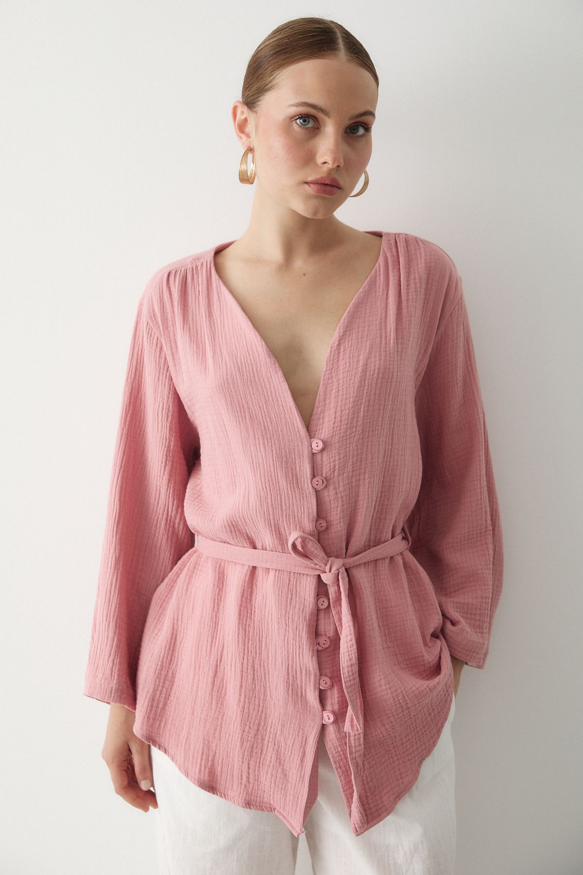 Laluvia Pembe Çok Düğmeli Kimono