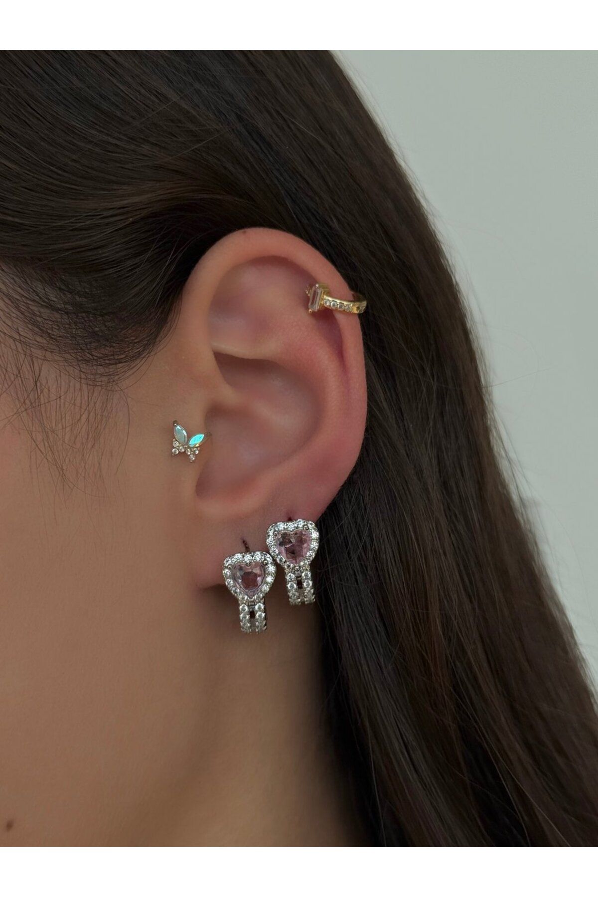 h&b design jewel Çelik Pembe Kalp Küpe