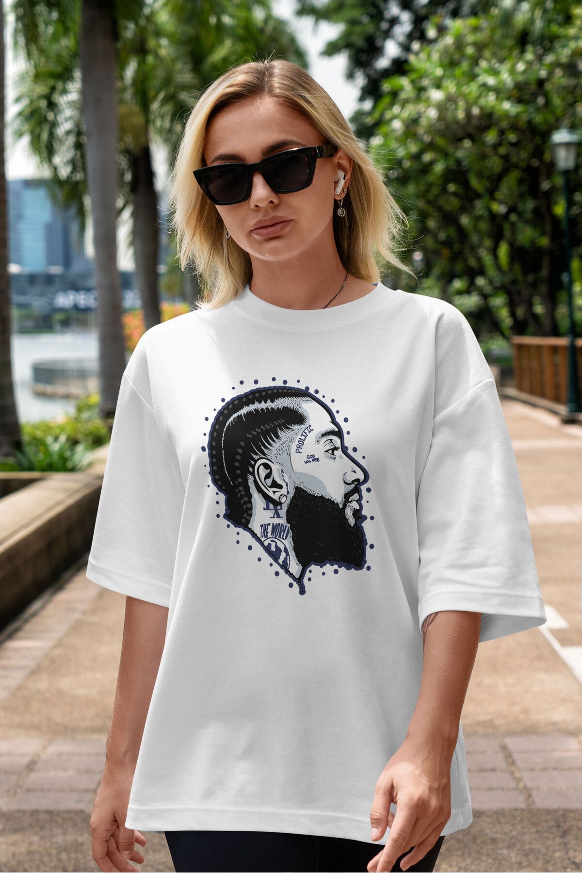 ELFAMİ Unisex Erkek/Kadın PROLTFIC Özel Baskılı Oversize Pamuklu Bisiklet Yaka T-Shirt