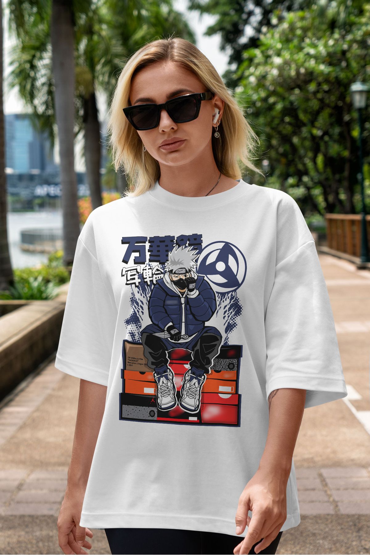 ELFAMİ Unisex Erkek/Kadın ANIME Özel Baskılı Oversize Pamuklu Bisiklet Yaka T-Shirt