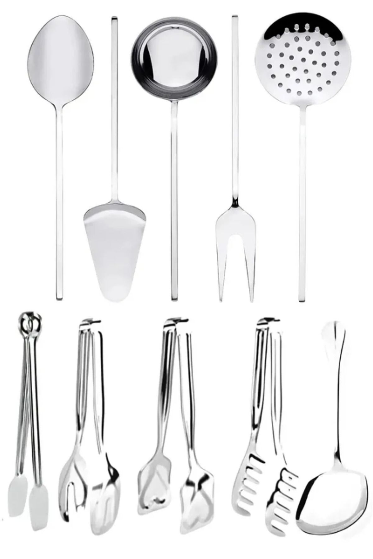 prokitchen 10 Parça Servis Maşa Seti Kepçe Kevgir Spatula Makarna Maşası Maşa Seti