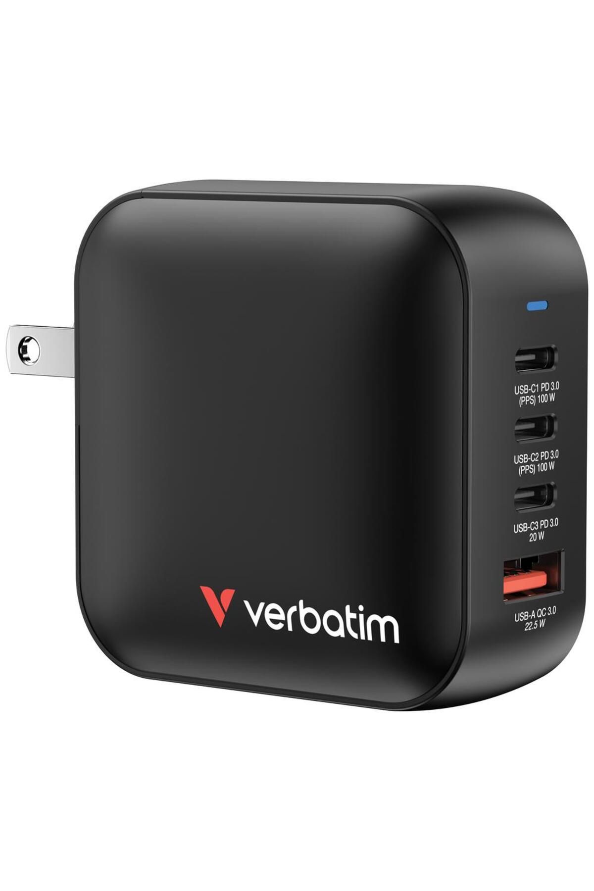 Verbatim-Verbatim mini GaN network charger, 100 W, 2x USB-C PD 100 W, 1x USB-C PD 20W, 1x USB-A QC 1
