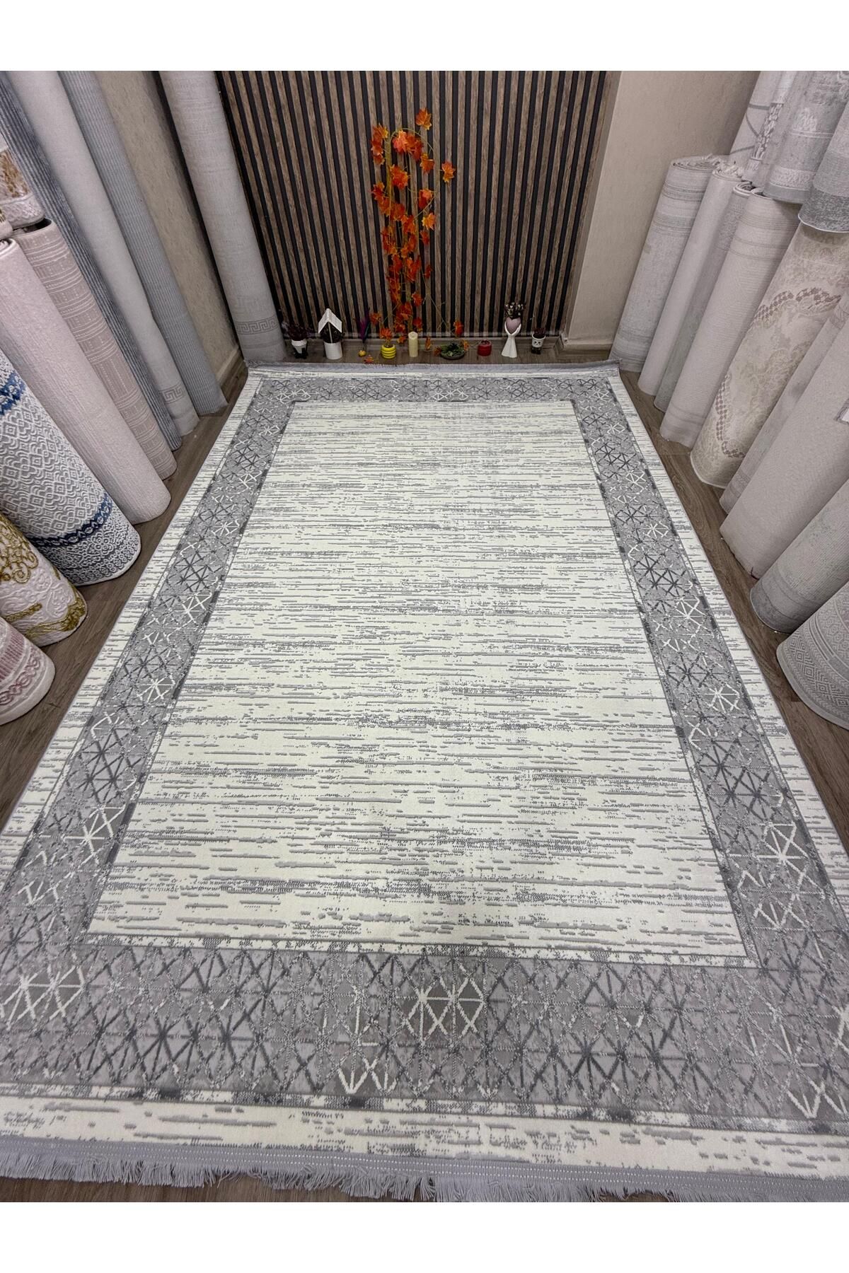 Nehir Modern Gri Geometrik Desenli Halı - 200x290 cm