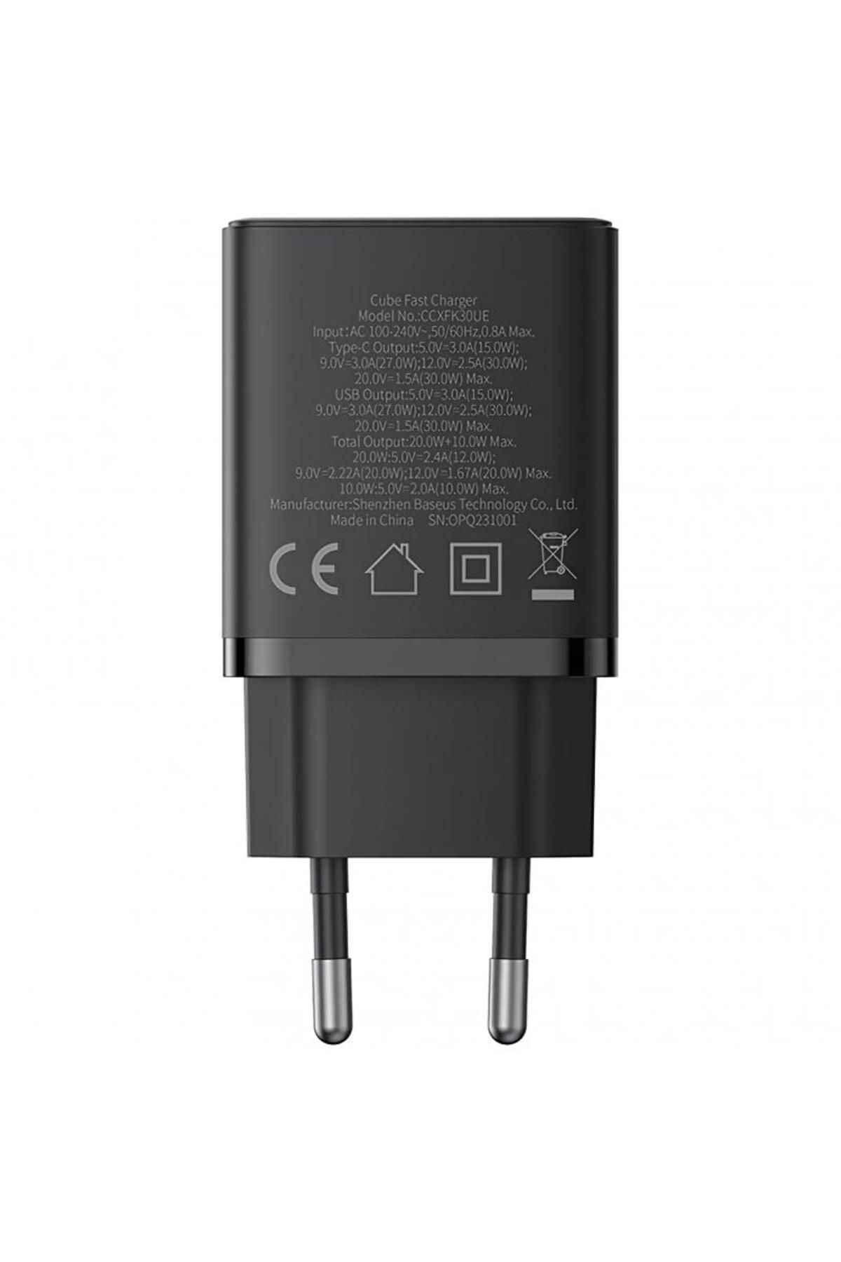 Baseus-Incarcator Retea Baseus Cube P10111404113-00, 30W, 2.4A, 1 x USB-A - 1 x USB-C (Negru) 4