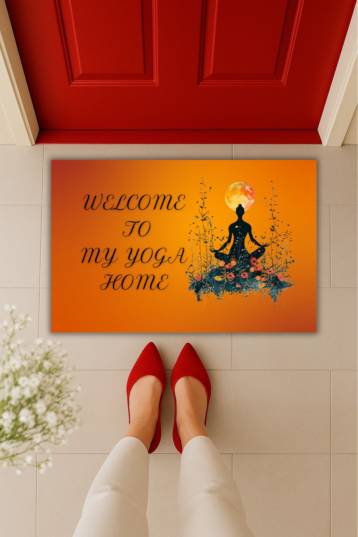 Dormot Home Yüksek Kaliteli Dijital Baskı Welcome To My Yoga Home Kapı Önü Paspası