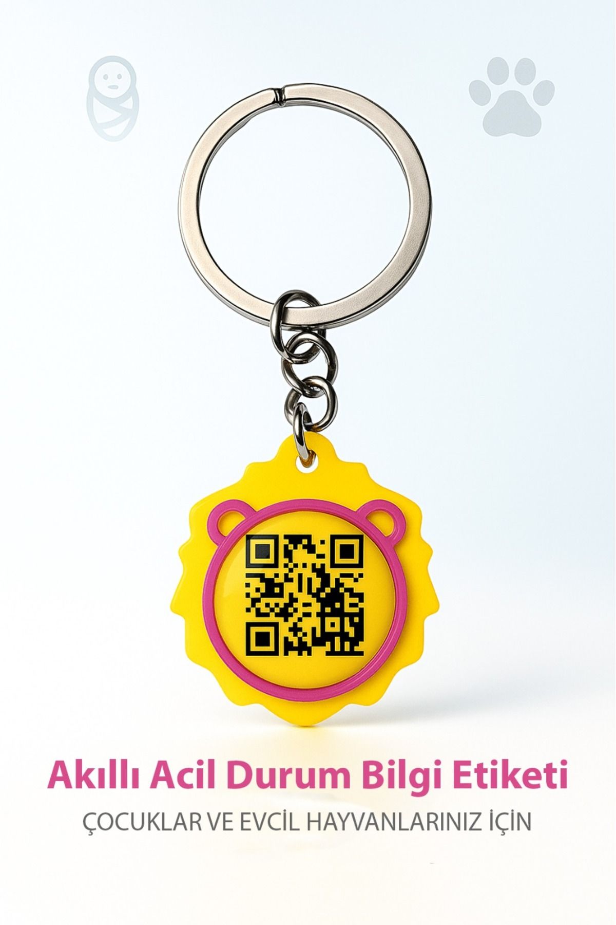 Harmonis Craft QR Kodlu Acil Durum Bilgi Etiketi – Çocuklar ve Evcil Hayvanlar İçin Tag - Kolye ve Kıyafet İçin