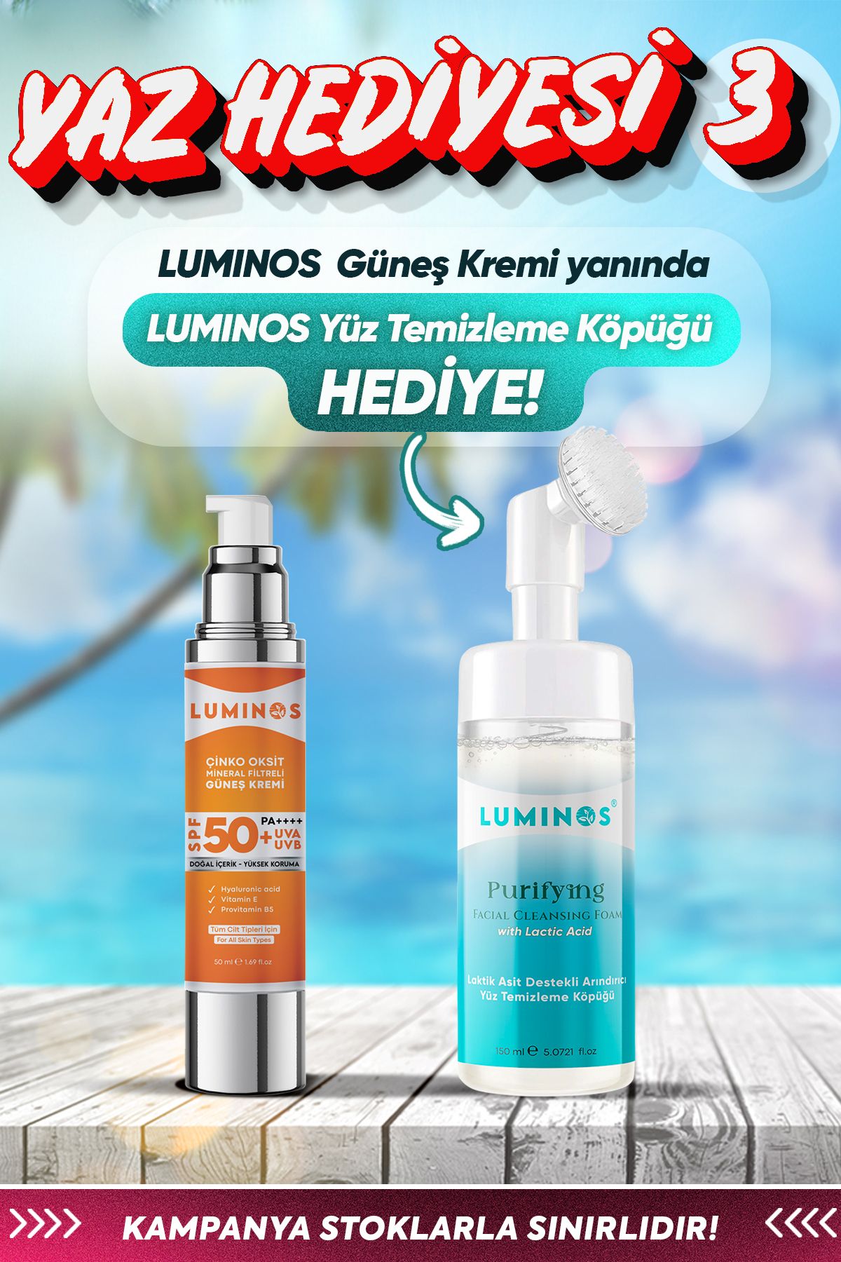 Natural Luminos Spf 50+ Doğal Güneş Kremi - 50ml ( Yüz Temizleme Köpüğü Hediye )