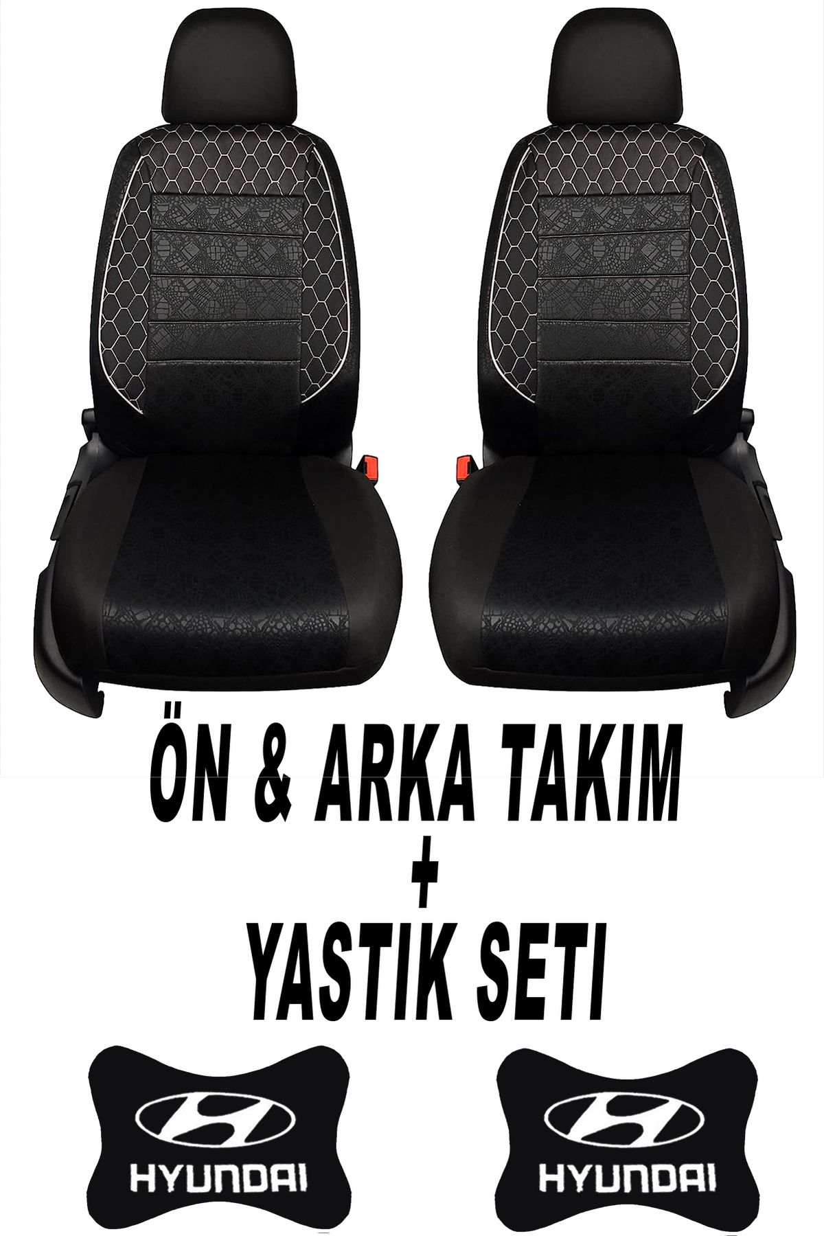 1araba1ev Oto Koltuk Kılıfı Hyundai Ön Arka Takım + 2 Adet Boyun Yastığı Seti