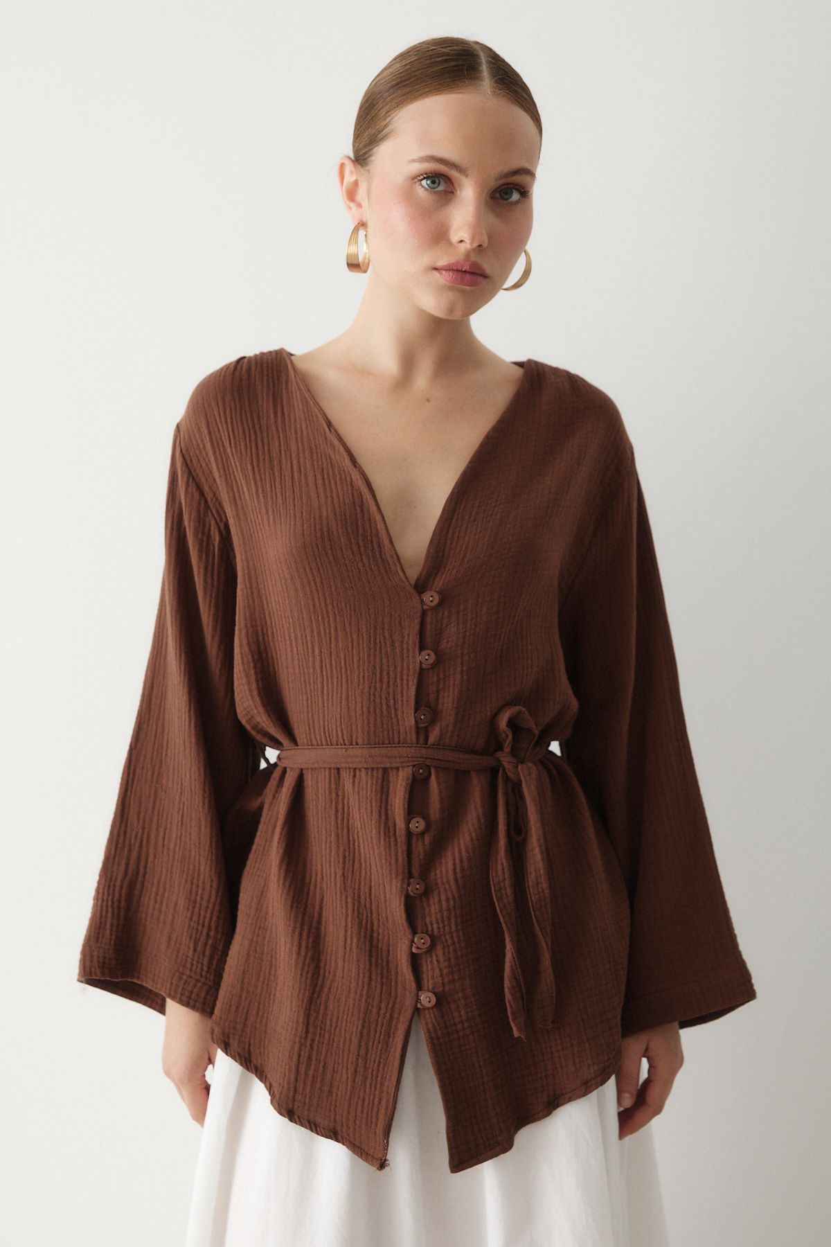 Laluvia Kahverengi Çok Düğmeli Kimono