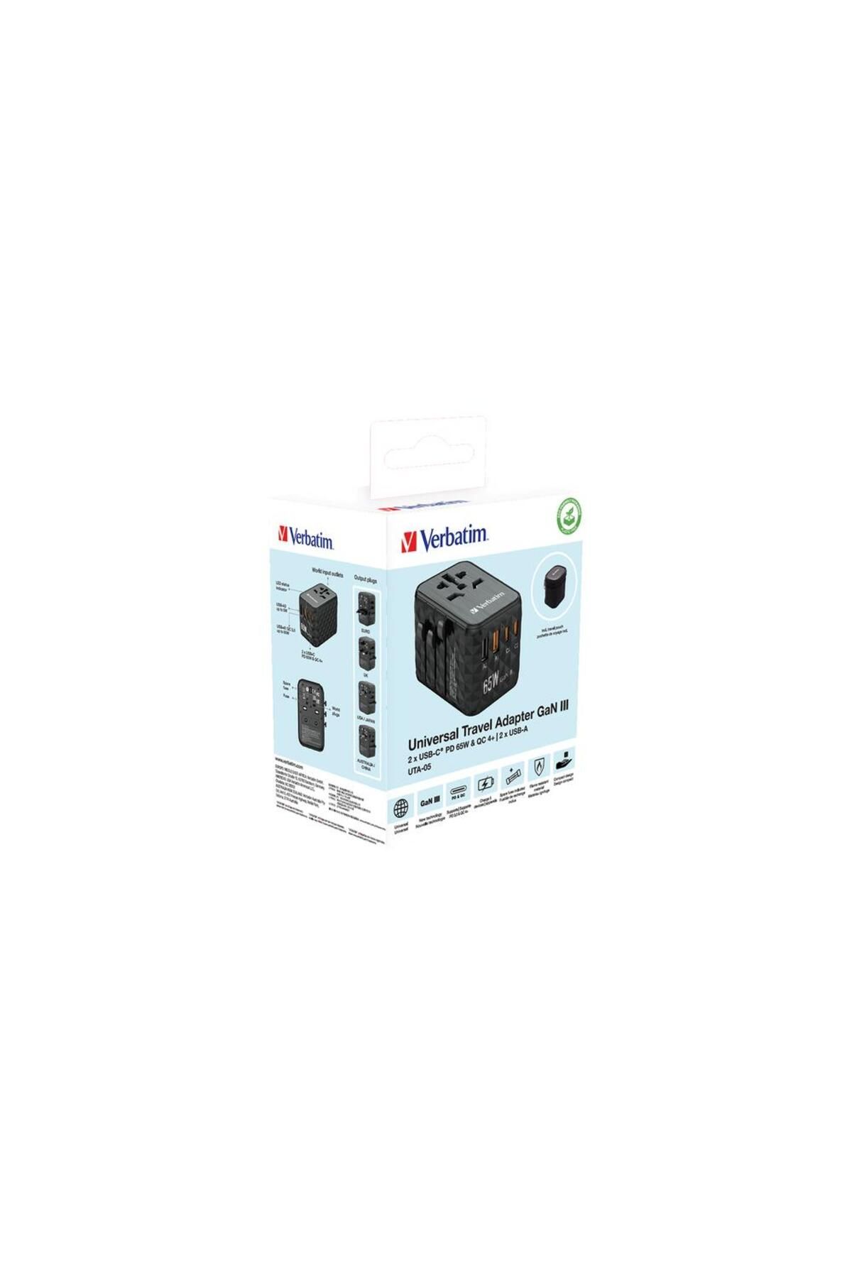 Verbatim-Incarcator retea de calatorie universal Verbatim UTA-05, 65 W GaN3, 2 x USB-C PD & QC 4+ & 4