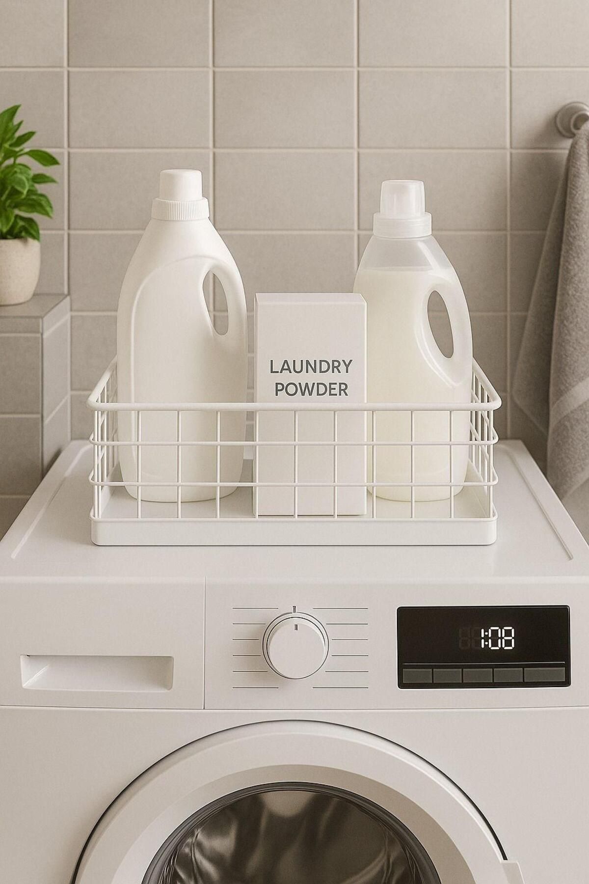 Okyanus Home-Rectangular White Metal Organizer Basket Maxi 18X33 cm 2