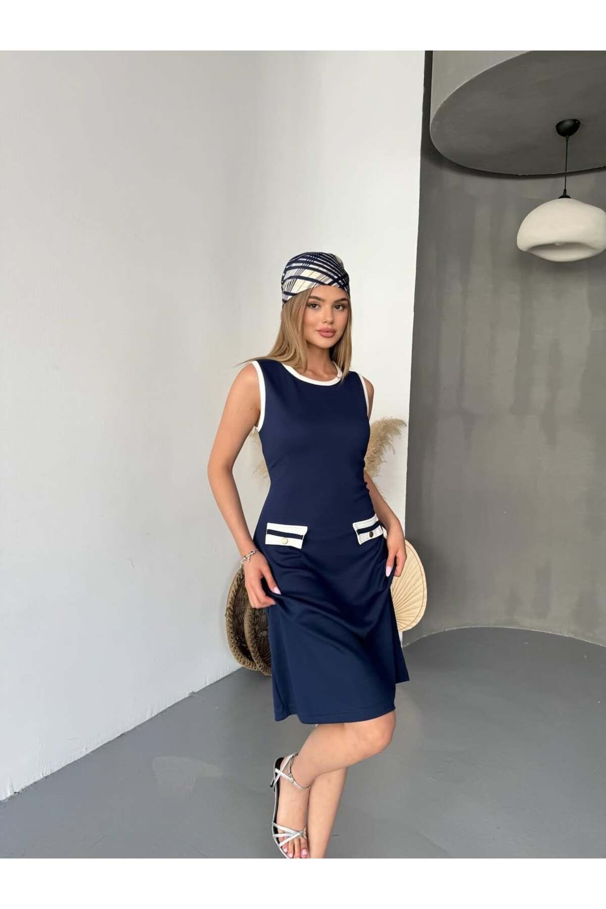 Bleu Petite Cep Detaylı Modal Kumaş Kadın Kısa Elbise
