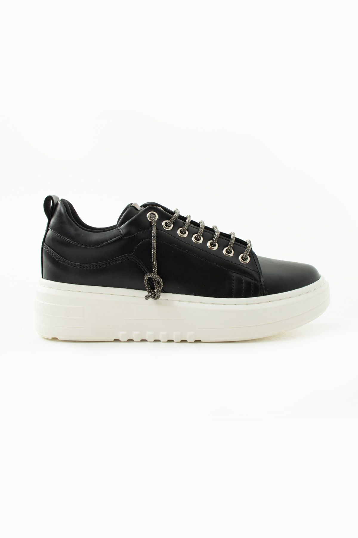 Siena Shoes Rose Kadın Taş Bağcıklı Sneaker Siyah