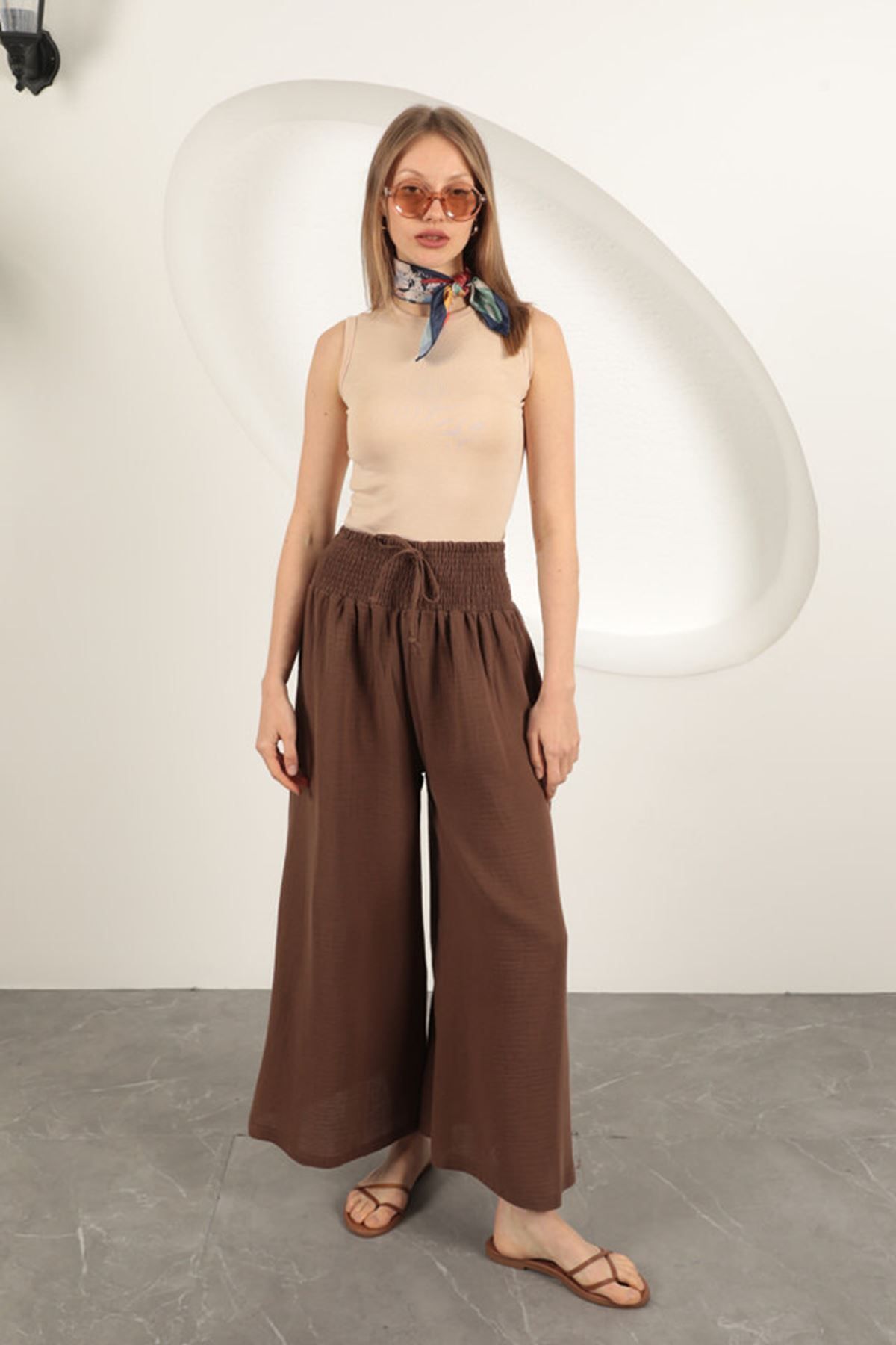 delta online Müslin Kumaş Bol Pantolon-Kahve - XL