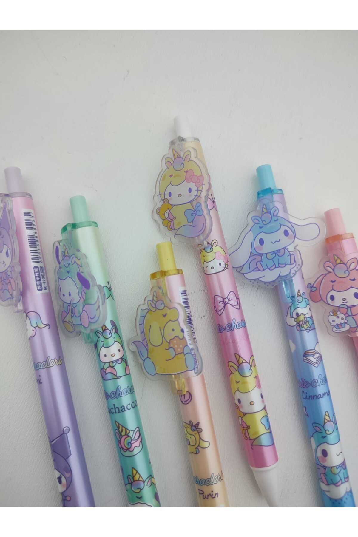 EyER Shoping Jel Tükenmez Kalem 6 Adet Hello Kitty Kuromi Mymelody Cinnamoroll Pochacco Pompompurin