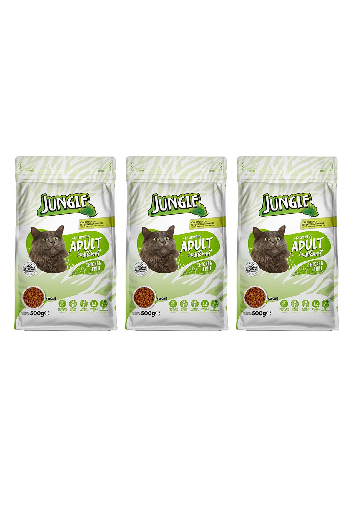 Jungle 500 GR KURU KEDİ MAMASI YETİŞKİN TAVUK & BALIK 3'LÜ