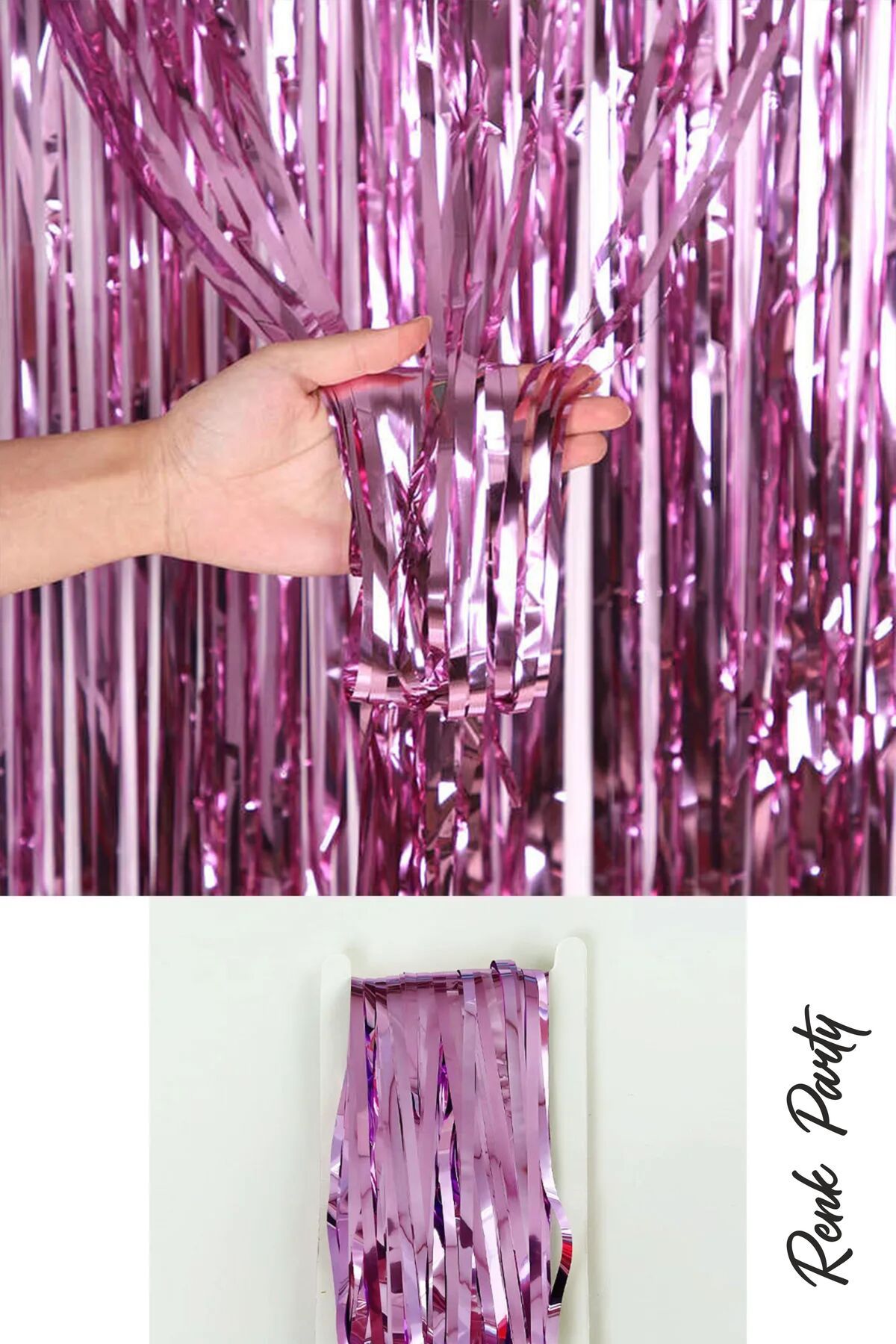 renk party Metalize Arka Fon Perdesi Pembe Renk - 100x200 Cm - Dekor Perde